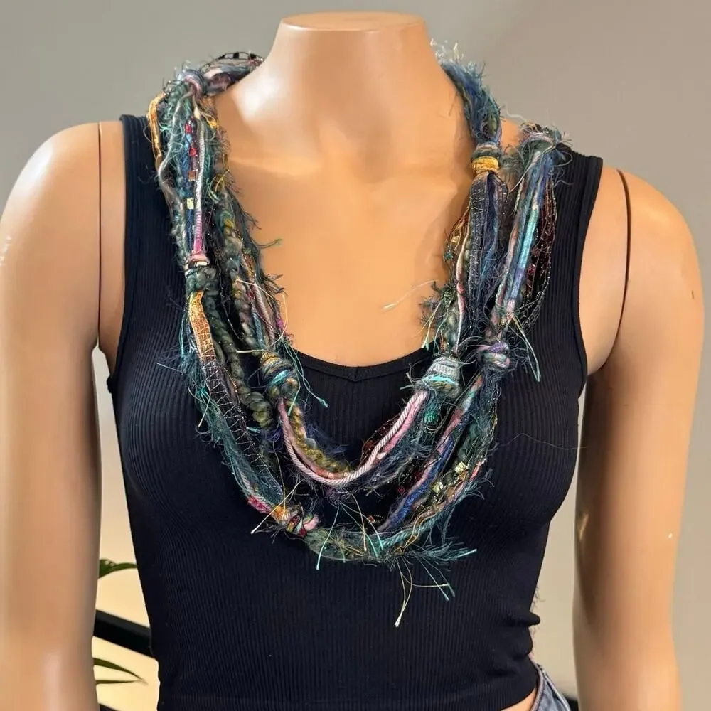 VTG Scarves of Westwood Boho Fiber Yarn Scarf Necklace Multi Strand 110